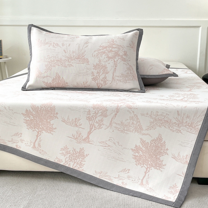 91家纺网 家纺一手货源 找家纺 子曰 2025新款高定版A类PE聚乙烯凉感凉席提花凉席 秘境-粉