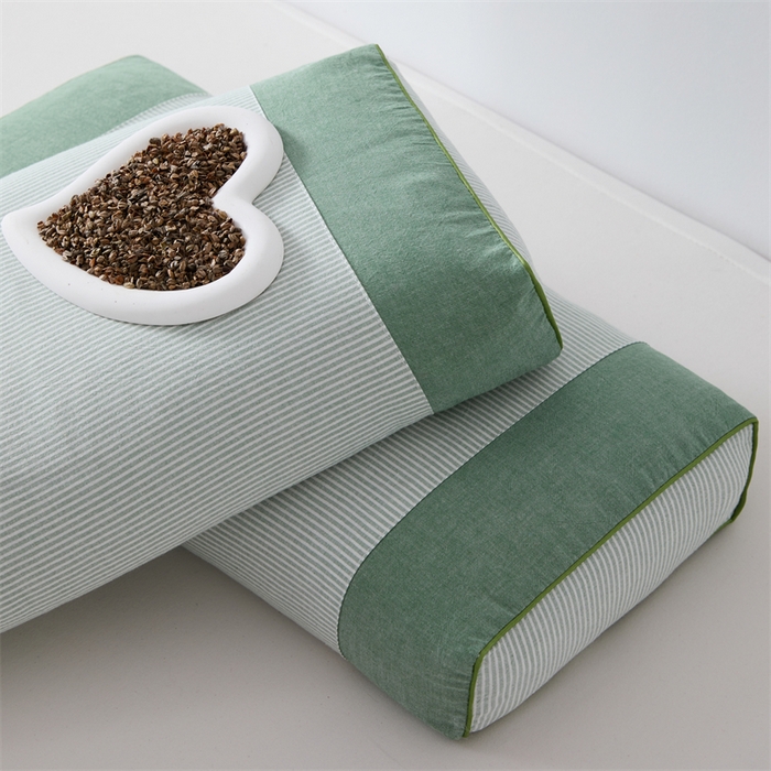 91家纺网 家纺一手货源 找家纺 大熊枕芯 2025新款水洗棉条纹荞麦枕 条纹宫廷-绿20*50*8cm/只