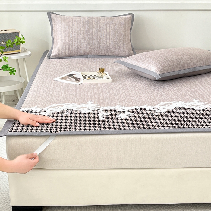 91家纺网 家纺一手货源 找家纺 子曰 2025新款高定版A类PE聚乙烯凉感凉席提花凉席 千鸟格-紫