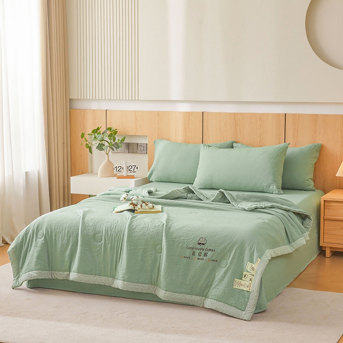 91家纺网 家纺一手货源 找家纺 创优家纺 2025新款无印风格子新疆棉夏被空调被纯棉花被夏被子薄被芯水洗棉包检测 新疆棉-松绿