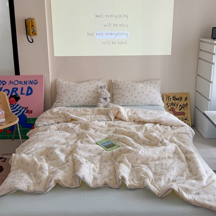 萝莉家纺 2025新款软软糯糯双层皱皱纱单夏被 夏被四件套 小玉兔
