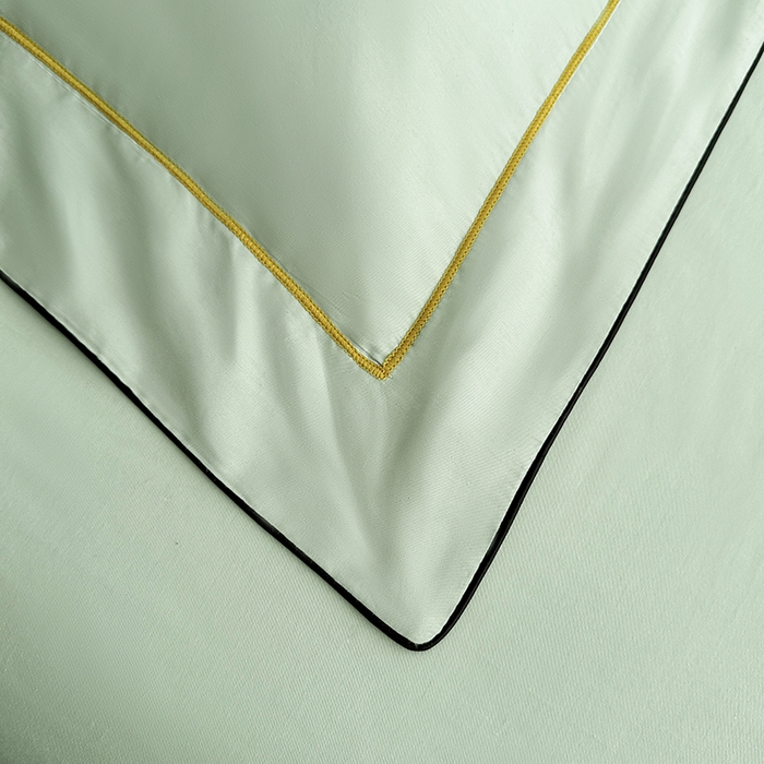 91家纺网 家纺一手货源 找家纺 宇彬家纺 2025新款直播热款13374全棉母婴级压线一字绣宽边枕套被套纯色滚边麻绳四件套贡缎新疆长绒 梦系列-炫彩绿