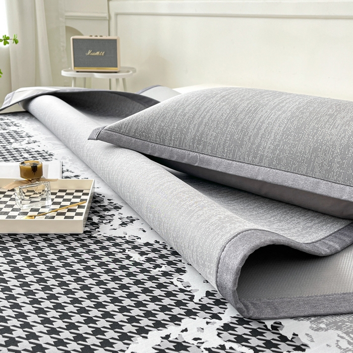 91家纺网 家纺一手货源 找家纺 子曰 2025新款高定版A类PE聚乙烯凉感凉席提花凉席 千鸟格-灰