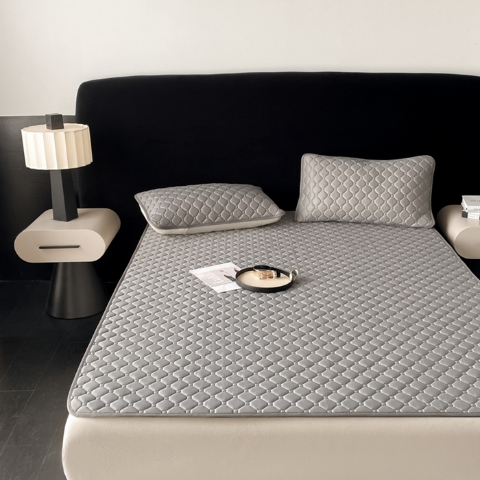 91家纺网 家纺一手货源 找家纺 欧邦 2025新款加厚纯色凉席四件套--凉席三件套 方格-深灰