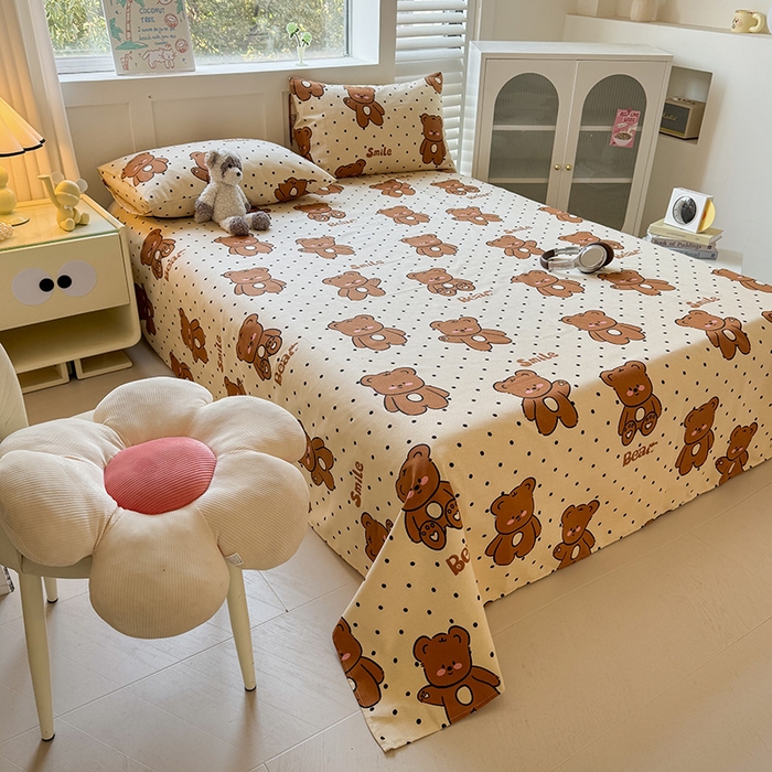 91家纺网 家纺一手货源 找家纺 晓时候 2025原棉老粗布床单凉席三件套软凉席子单床单 饼干熊