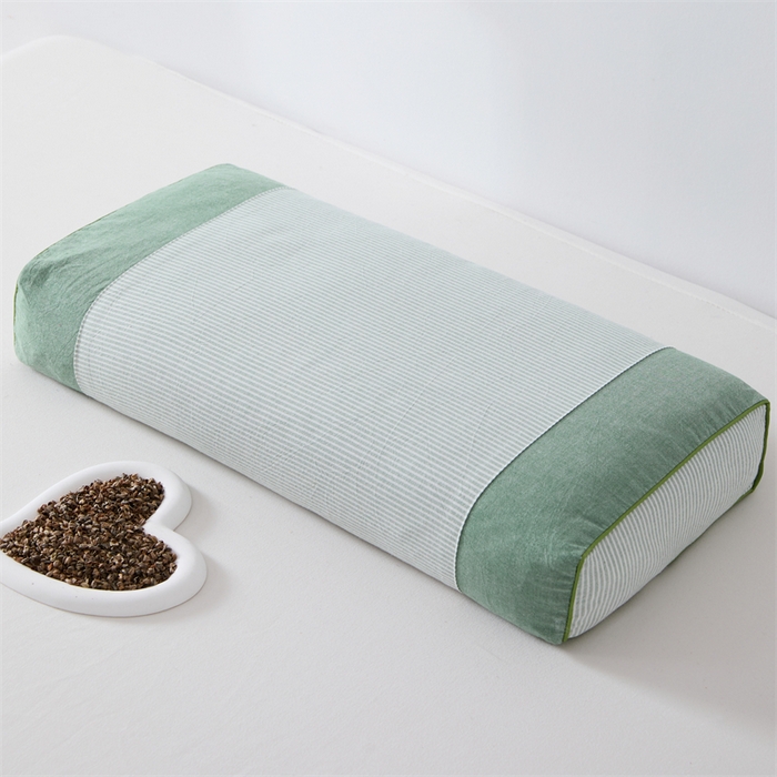 91家纺网 家纺一手货源 找家纺 大熊枕芯 2025新款水洗棉条纹荞麦枕 条纹宫廷-绿20*50*8cm/只