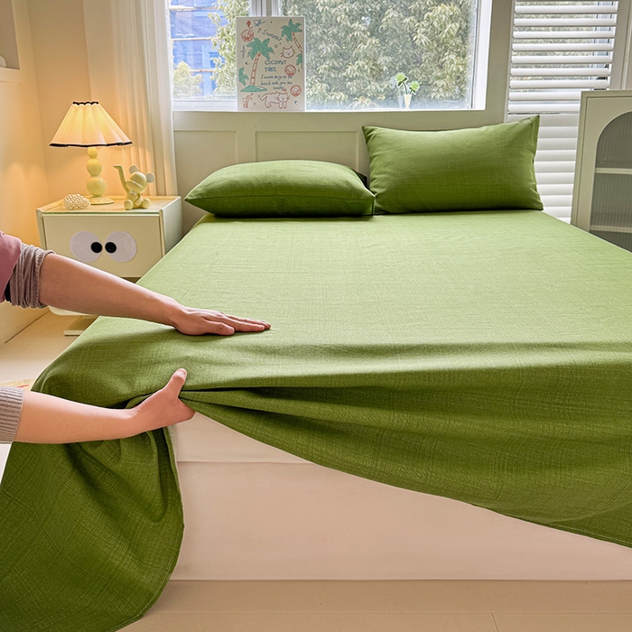 91家纺网 家纺一手货源 找家纺 晓时候 2025原棉老粗布床单凉席三件套软凉席子单床单 简约绿
