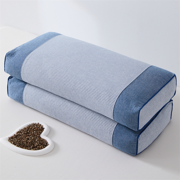 91家纺网 家纺一手货源 找家纺 大熊枕芯 2025新款水洗棉条纹荞麦枕 条纹宫廷-蓝20*50*8cm/只