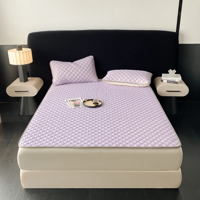 91家纺网 家纺一手货源 找家纺 欧邦 2025新款加厚纯色凉席四件套--凉席三件套 方格-浅紫