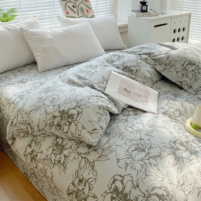 91家纺网 家纺一手货源 找家纺 凯磊2025新款老粗布印花单品被套被套单件 灰调花影