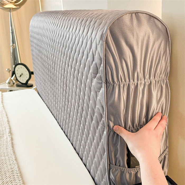 91家纺网 家纺一手货源 找家纺 情恒家纺 2025夏季款亮光布加厚双面用床头罩 珠光银