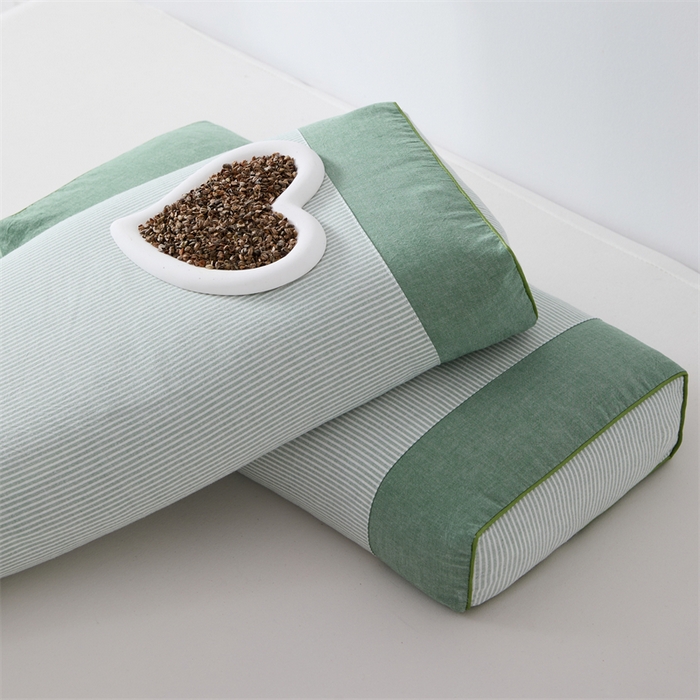 91家纺网 家纺一手货源 找家纺 大熊枕芯 2025新款水洗棉条纹荞麦枕 条纹宫廷-绿20*50*8cm/只