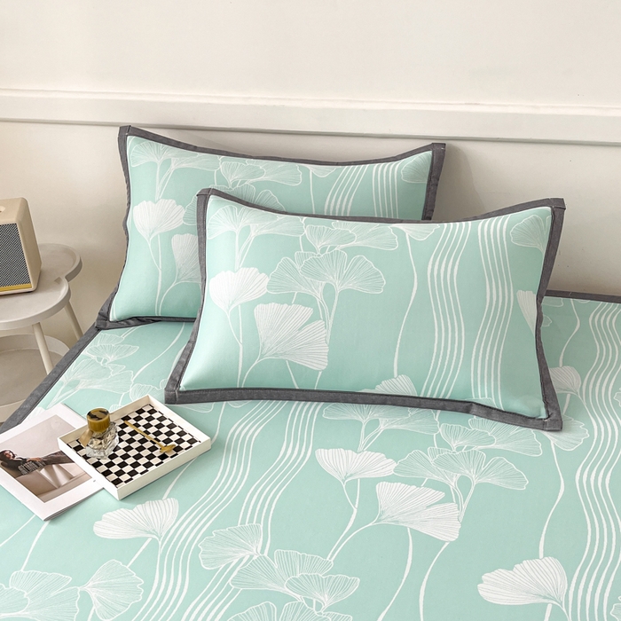 91家纺网 家纺一手货源 找家纺 子曰 2025新款高定版A类PE聚乙烯凉感凉席提花凉席床笠 银杏叶-绿【平铺款】