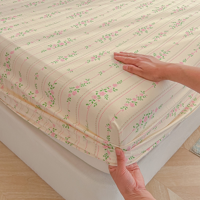 91家纺网 家纺一手货源 找家纺 眠帛家居 2025新款A类水洗皱皱纱印花床笠 花蔓