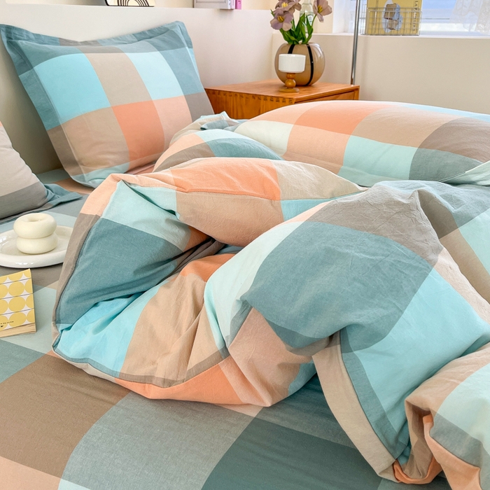 91家纺网 家纺一手货源 找家纺 金窝窝家纺 2025新款纯棉水洗棉四件套 大发格绿