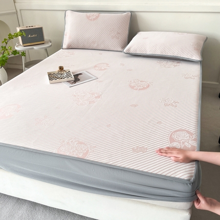 子曰 2025新款高定版A类PE聚乙烯凉感凉席提花凉席床笠 玫瑰-粉