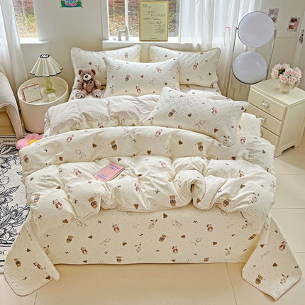 羽爱家纺 2025新款A类双面全棉印花床盖套件 甜心派对