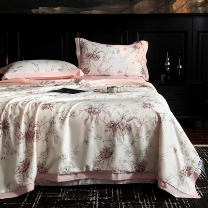 91家纺网 家纺一手货源 找家纺 金喜 2025新款天丝夏被夏凉被薄被子套件数码印花夏被四件套 陌言盛夏