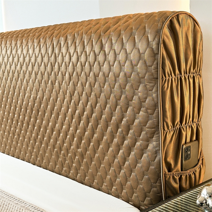 91家纺网 家纺一手货源 找家纺 情恒家纺 2025夏季款亮光布加厚双面用床头罩 00焦糖色