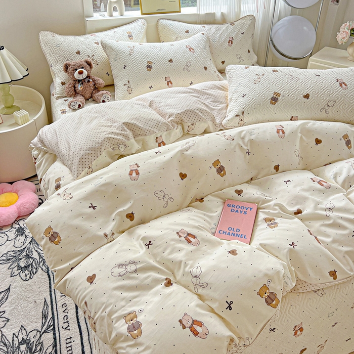 91家纺网 家纺一手货源 找家纺 羽爱家纺 2025新款A类双面全棉印花床盖套件 甜心派对