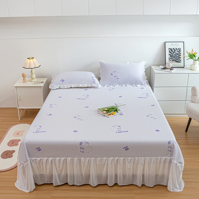 91家纺网 家纺一手货源 找家纺 春寻家纺 2025新款凉豆豆冰丝凉席席子-床裙款 卡皮巴拉-紫