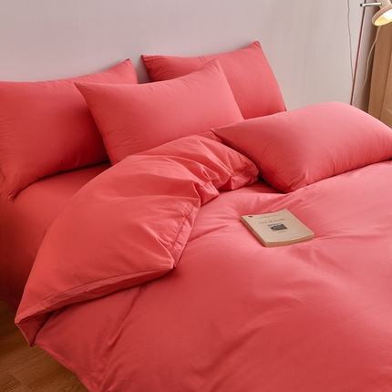 宇彬家纺 2025直播新款13374全棉母婴级简约轻奢小清新纯色四件套斜纹贡缎新疆长绒极简无印风系列 极简-宝石红
