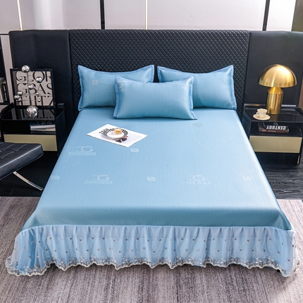 青雅席业 2025年新款凉感因子母婴级凉感丝豆豆席床裙款 床裙香奈儿-蓝