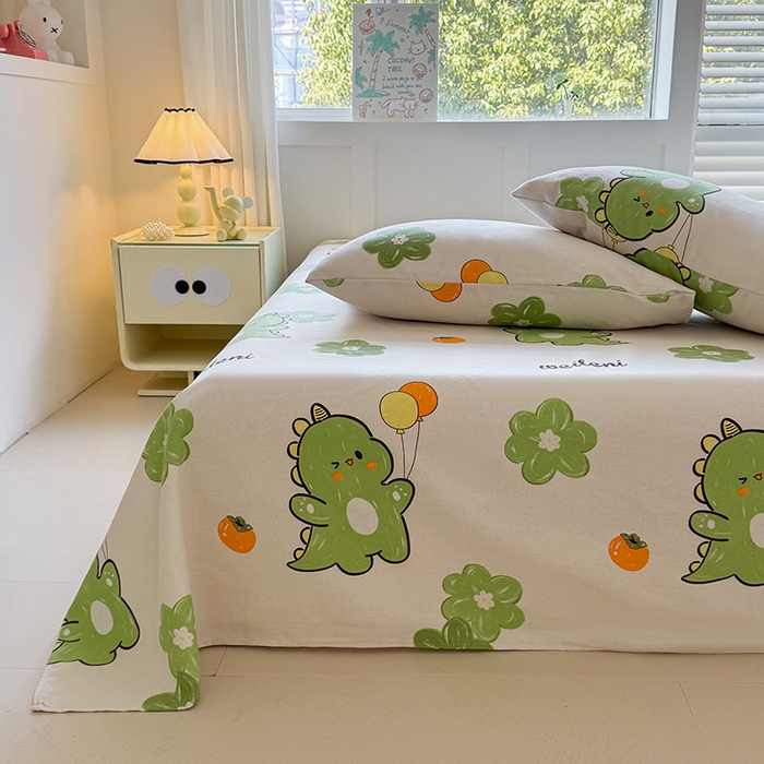 91家纺网 家纺一手货源 找家纺 晓时候 2025原棉老粗布床单凉席三件套软凉席子单床单 恐龙乐园