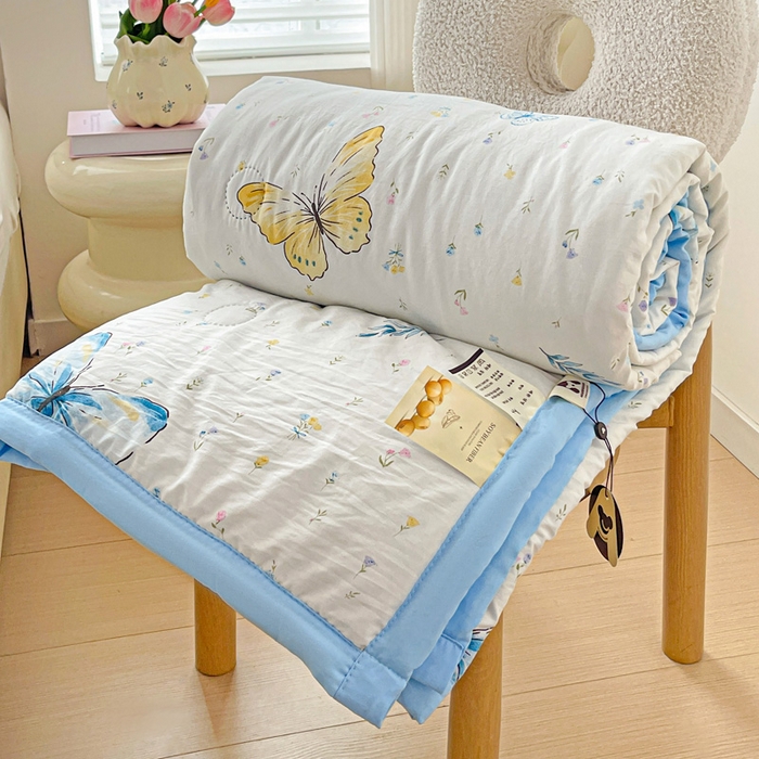 91家纺网 家纺一手货源 找家纺 富艺隆 2025新款水洗棉印花夏被 蝴蝶物语