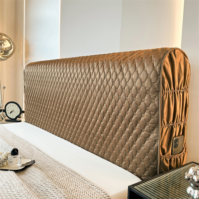 91家纺网 家纺一手货源 找家纺 情恒家纺 2025夏季款亮光布加厚双面用床头罩 00焦糖色