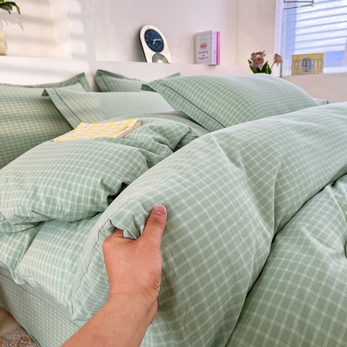 91家纺网 家纺一手货源 找家纺 金窝窝家纺 2025新款纯棉水洗棉四件套 春意盎然淡绿色