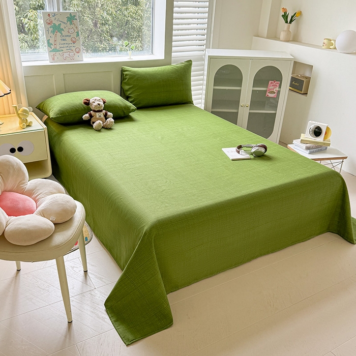 91家纺网 家纺一手货源 找家纺 晓时候 2025原棉老粗布床单凉席三件套软凉席子单床单 简约绿