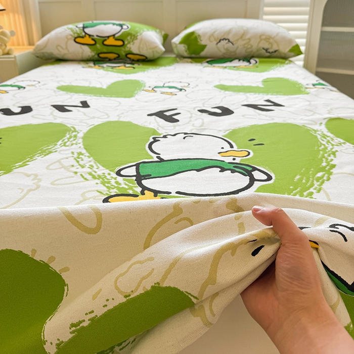 91家纺网 家纺一手货源 找家纺 晓时候 2025原棉老粗布床单凉席三件套软凉席子单床单 快乐鸭