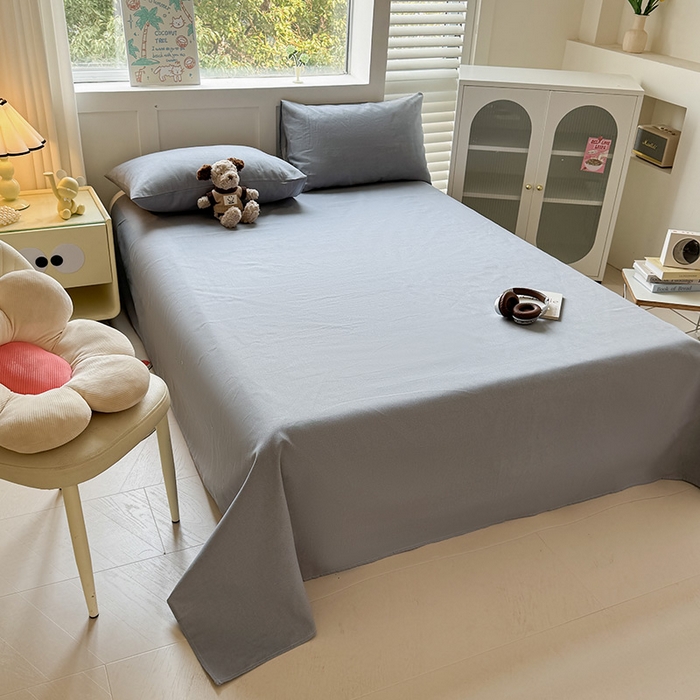 91家纺网 家纺一手货源 找家纺 晓时候 2025原棉老粗布床单凉席三件套软凉席子单床单 高级灰