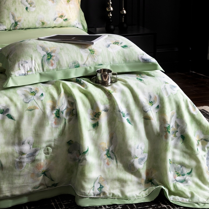 91家纺网 家纺一手货源 找家纺 金喜 2025新款天丝夏被夏凉被薄被子套件数码印花夏被四件套 幻境清语