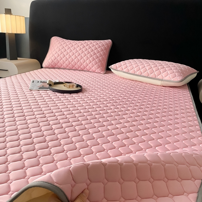 91家纺网 家纺一手货源 找家纺 欧邦 2025新款加厚纯色凉席四件套--凉席三件套 方格-豆粉