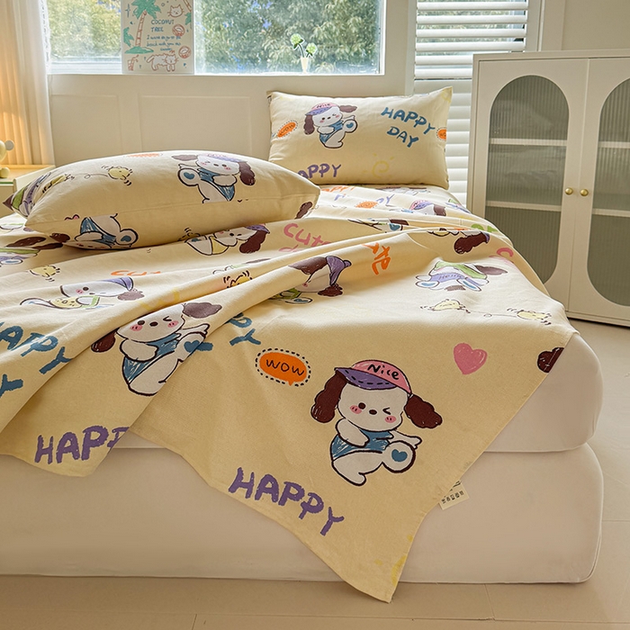 91家纺网 家纺一手货源 找家纺 晓时候 2025原棉老粗布床单凉席三件套软凉席子单床单 酷狗