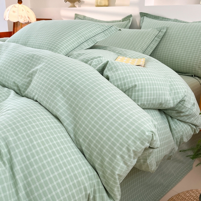 91家纺网 家纺一手货源 找家纺 金窝窝家纺 2025新款纯棉水洗棉四件套 春意盎然淡绿色