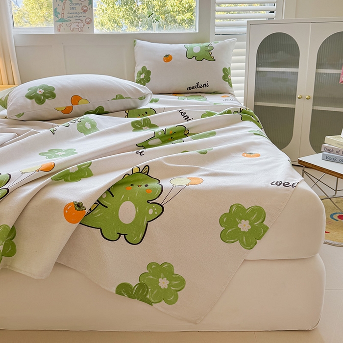 91家纺网 家纺一手货源 找家纺 晓时候 2025原棉老粗布床单凉席三件套软凉席子单床单 恐龙乐园