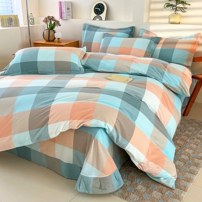 91家纺网 家纺一手货源 找家纺 金窝窝家纺 2025新款纯棉水洗棉四件套 大发格绿