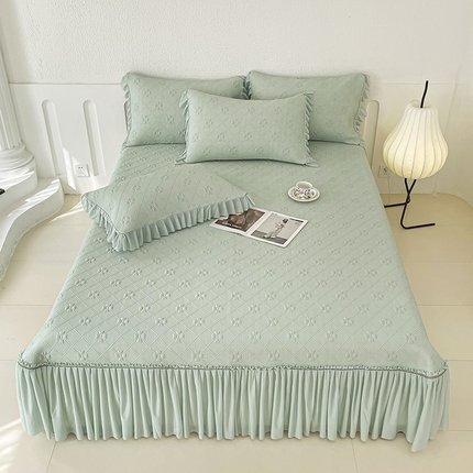 2025新款百分百中分子凉感席   冰感床裙款凉席三件套-四叶草  薄荷绿