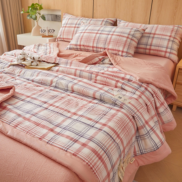 91家纺网 家纺一手货源 找家纺 创优家纺 2025新款无印风格子新疆棉夏被空调被纯棉花被夏被子薄被芯水洗棉包检测 星空粉