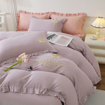 91家纺网 家纺一手货源 找家纺 （总）一比一家纺 2025新款全棉双层纱花边刺绣款四件套