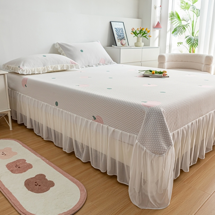 91家纺网 家纺一手货源 找家纺 春寻家纺 2025新款凉豆豆冰丝凉席席子-床裙款 南瓜