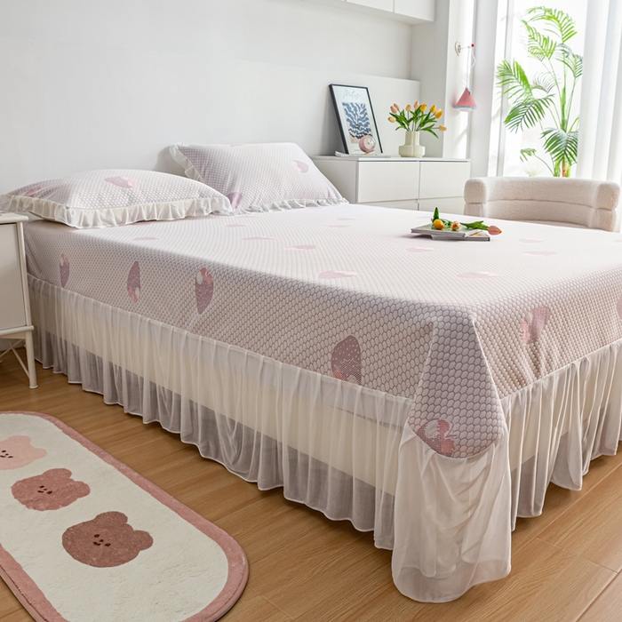 91家纺网 家纺一手货源 找家纺 （总）春寻家纺 2025新款凉豆豆冰丝凉席席子-床裙款