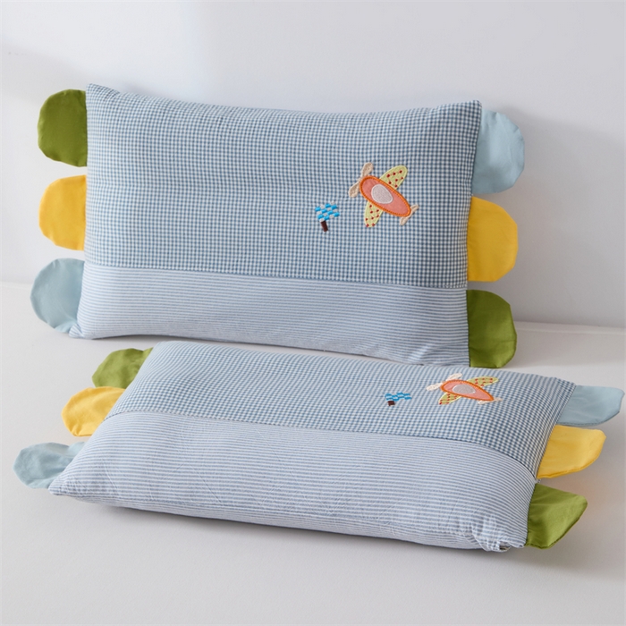 91家纺网 家纺一手货源 找家纺 大熊枕芯  2025新款贴布绣全棉水洗棉儿童荞麦枕 贴布绣-飞机（枕套+荞麦壳内胆30*50cm）