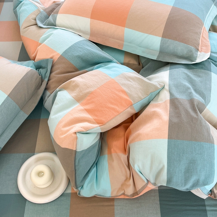 91家纺网 家纺一手货源 找家纺 金窝窝家纺 2025新款纯棉水洗棉四件套 大发格绿