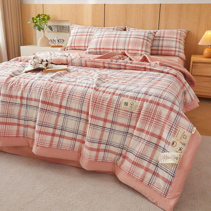 91家纺网 家纺一手货源 找家纺 创优家纺 2025新款无印风格子新疆棉夏被空调被纯棉花被夏被子薄被芯水洗棉包检测 星空粉