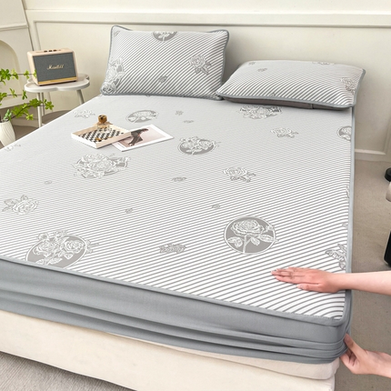 子曰 2025新款高定版A类PE聚乙烯凉感凉席提花凉席床笠 玫瑰-灰