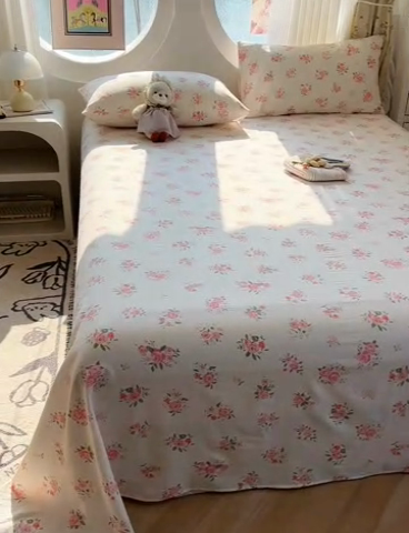 91家纺网 家纺一手货源 找家纺 眠帛家居 2025新款A类水洗皱皱纱印花床单 浪漫